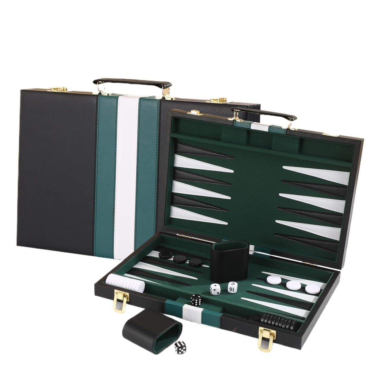 Grandi set di backgammon for adulti, giochi da tavolo classici for 2 giocatori, adulti e bambini, custodia in pelle PU di qualità scacchiera portatile(Groen,11inch)