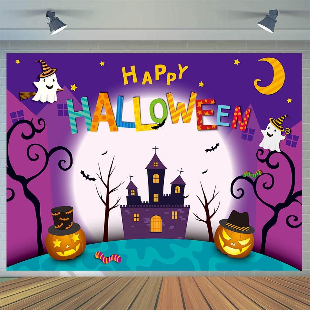 CYLYH 10x8ft Halloween Photography Background Pumpkin Lantern with Old Trees Backdrops Haunted Castle Halloween for Photographic Studio Props D576