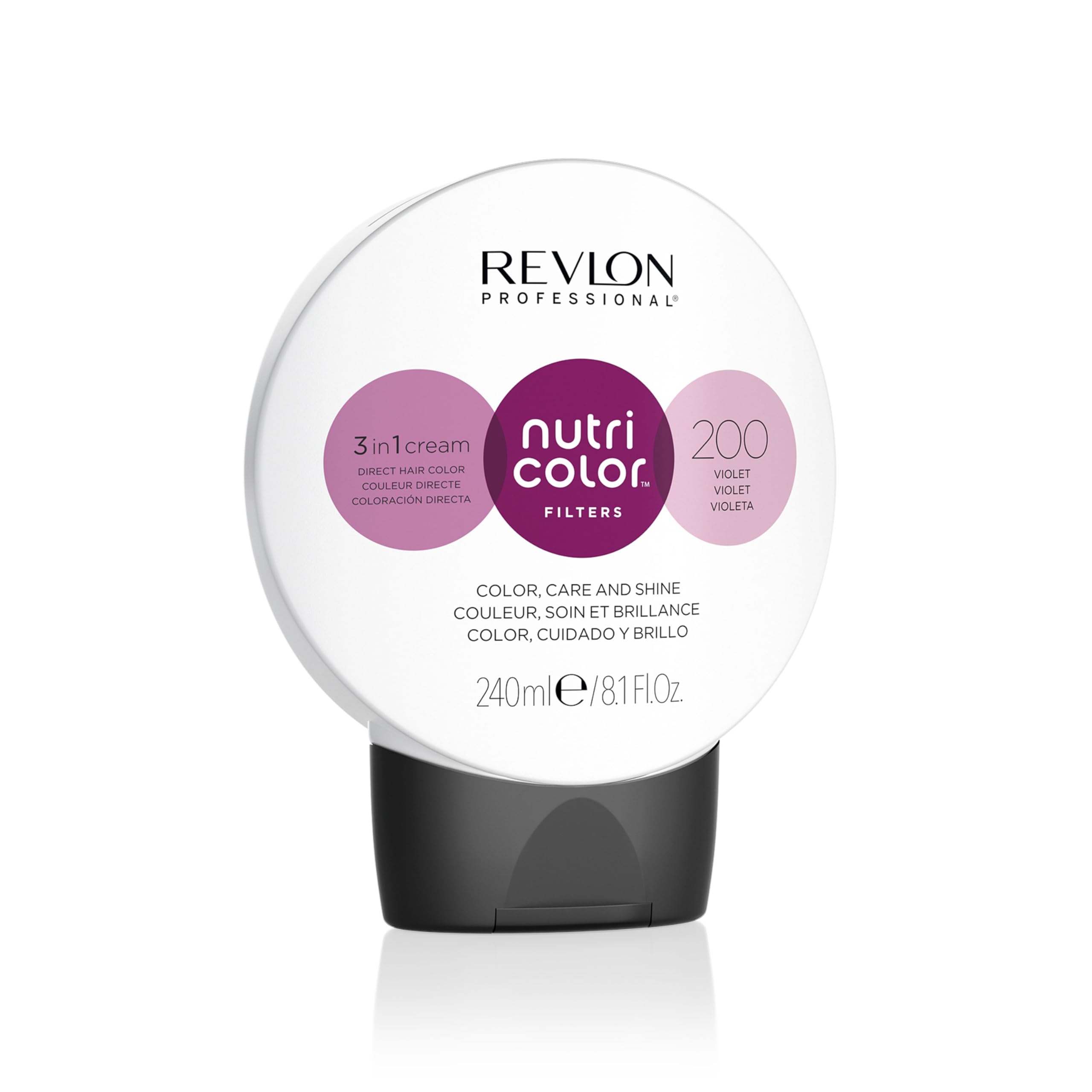 REVLON PROFESSIONAL Nutri Color Filters, Mascarilla de Coloración Temporal para el Pelo, Brillo Intenso, Tinte Pelo Mujer Tono 200 Violeta, 240 ml