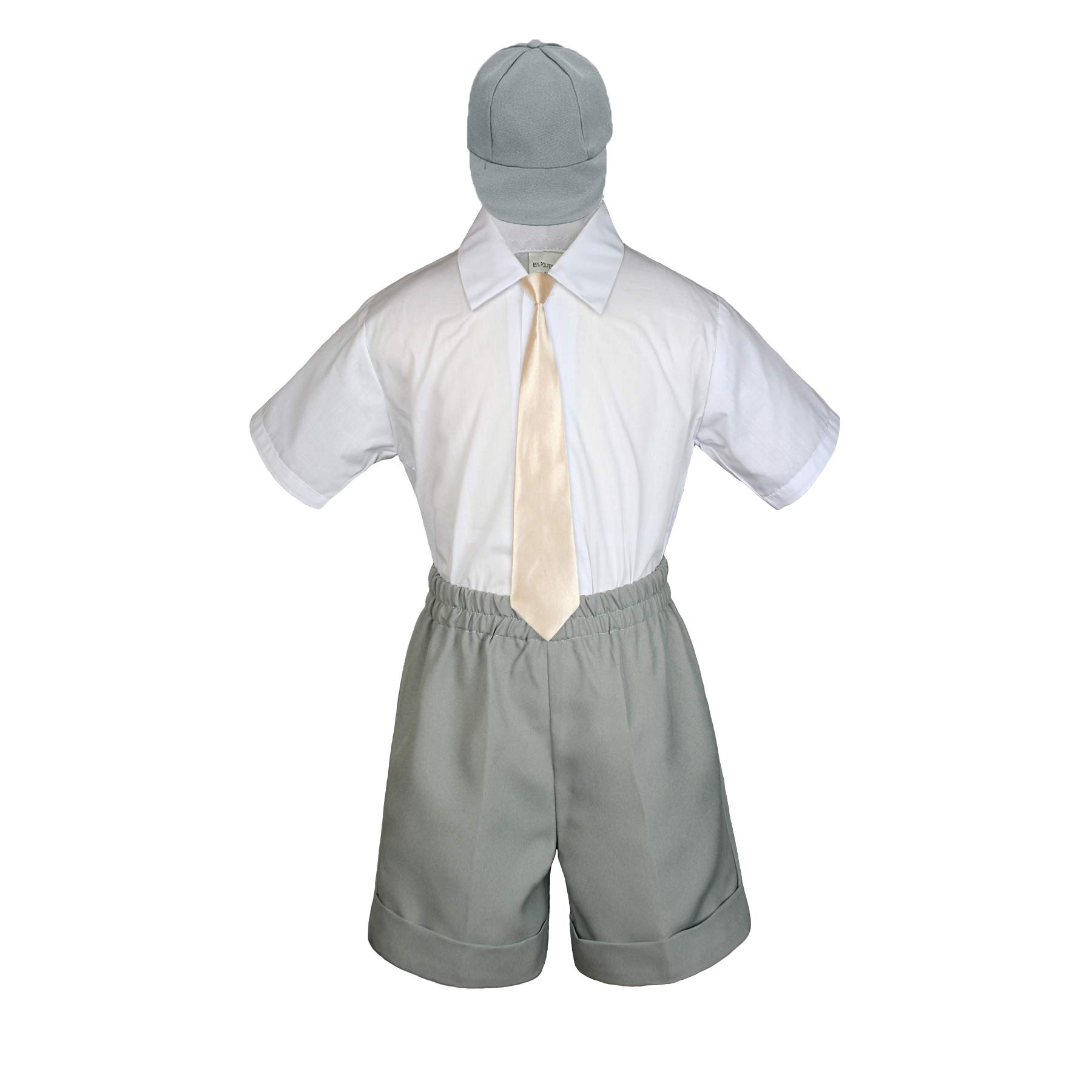 MILLTEX 4 Pieces Formal Party Wedding Color Satin Necktie Shirt W/Hat Gray Shorts Set New Born Baby Boy Toddler Sm-4T (2T, Champagne)
