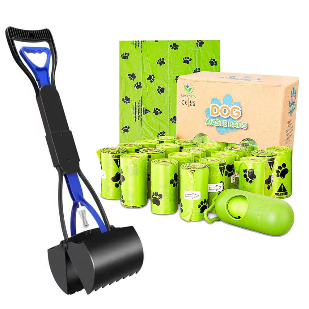 LuxeVita Biodegradable Dog Poop Bags with Pooper Scooper - Eco-Friendly, Leak-Proof, Easy Tear-Off Poo Bags With a Holder - Ideal for All Dog Sizes - 20 Rolls x 15 Bags (300 Total)