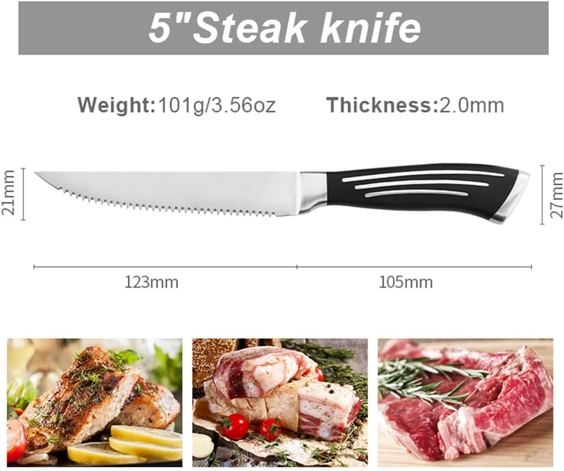 Steak Knives Set of 12 Serrated 5 Inch Stainless Steel Kitchen Slicer Restaurant Steak Knife Set of 4 with Black ABS Handles,Rust Resistant & Easy to Maintain