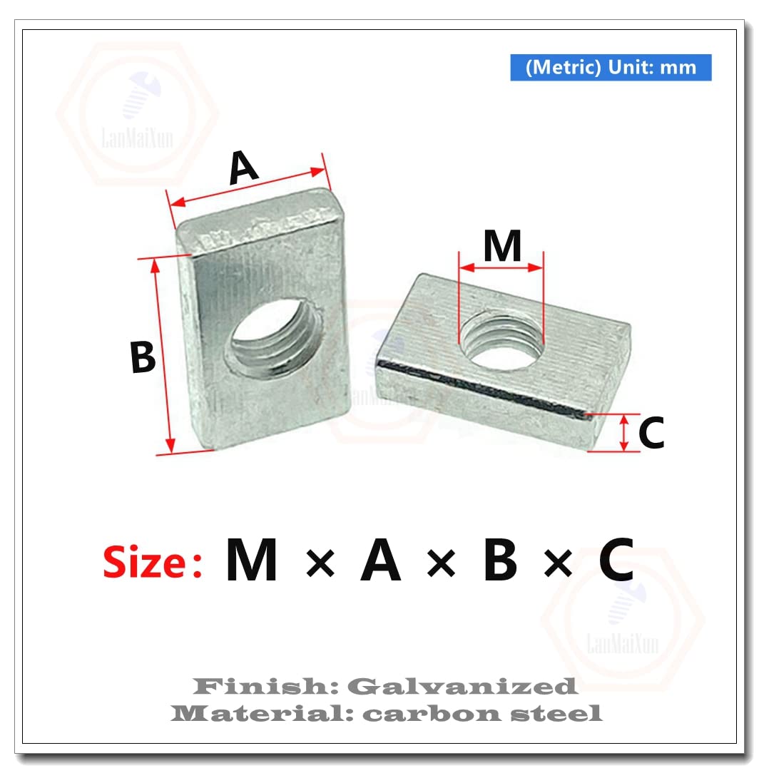 40pz M6×13×16×2mm Dadi Quadrati Dadi Rettangolari Acciaio Al Carbonio Zincato