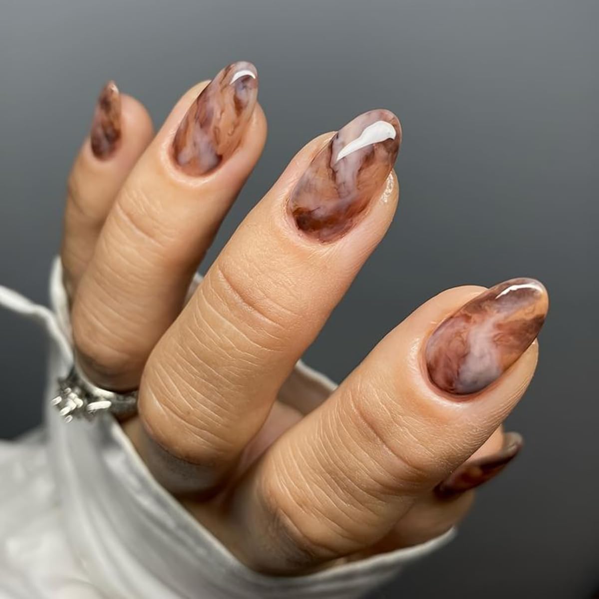 Almond Shape Press on Nails Short Purple Cat-Eye French Fake Nails with Flash Wave Designs Acrylic French Nail Tip Glossy False Nails with Jelly Glue Reusable Glue on Stick on Nails for Women 24PCS