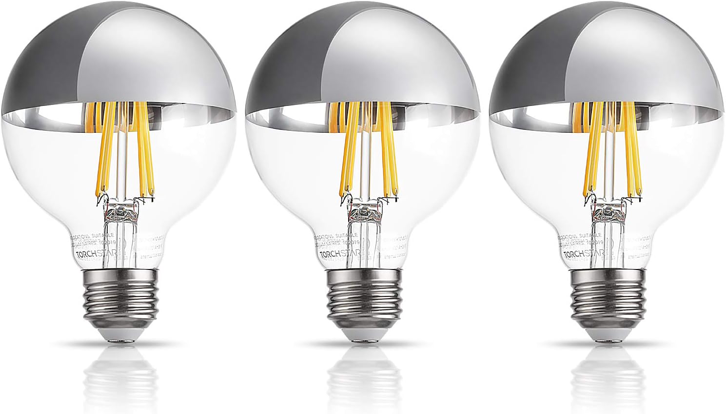TORCHSTAR Dimmable Half Chrome Light Bulb, UL Listed, LED G25 Globe Light Bulbs for Bathroom, 7W (75W Eqv.), Vintage Edison Bulbs, Anti-Glare, Wet Location, E26 Base, 3000K Warm White, Pack of 3