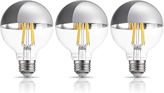 TORCHSTAR Dimmable Half Chrome Light Bulb, 7W (75W Eqv.), Anti Glare LED Light Bulbs, UL Listed, E26 Silver Dipped Bulb, G25 Globe Light Bulbs for Bathroom, Vanity, Mirror, 3000K Warm White, Pack of 3
