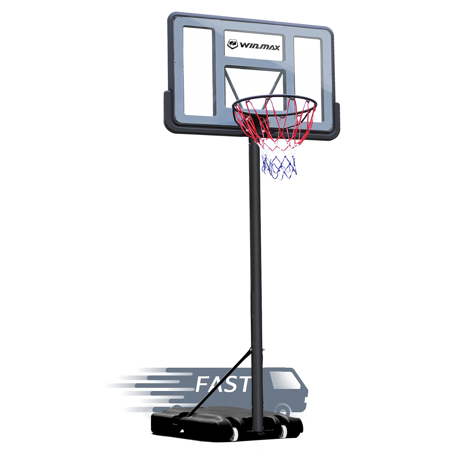 WIN.MAX Portable Basketball Hoop Goal System 4.8-10ft Adjustable 44in Backboard for Kids/Adults Indo
