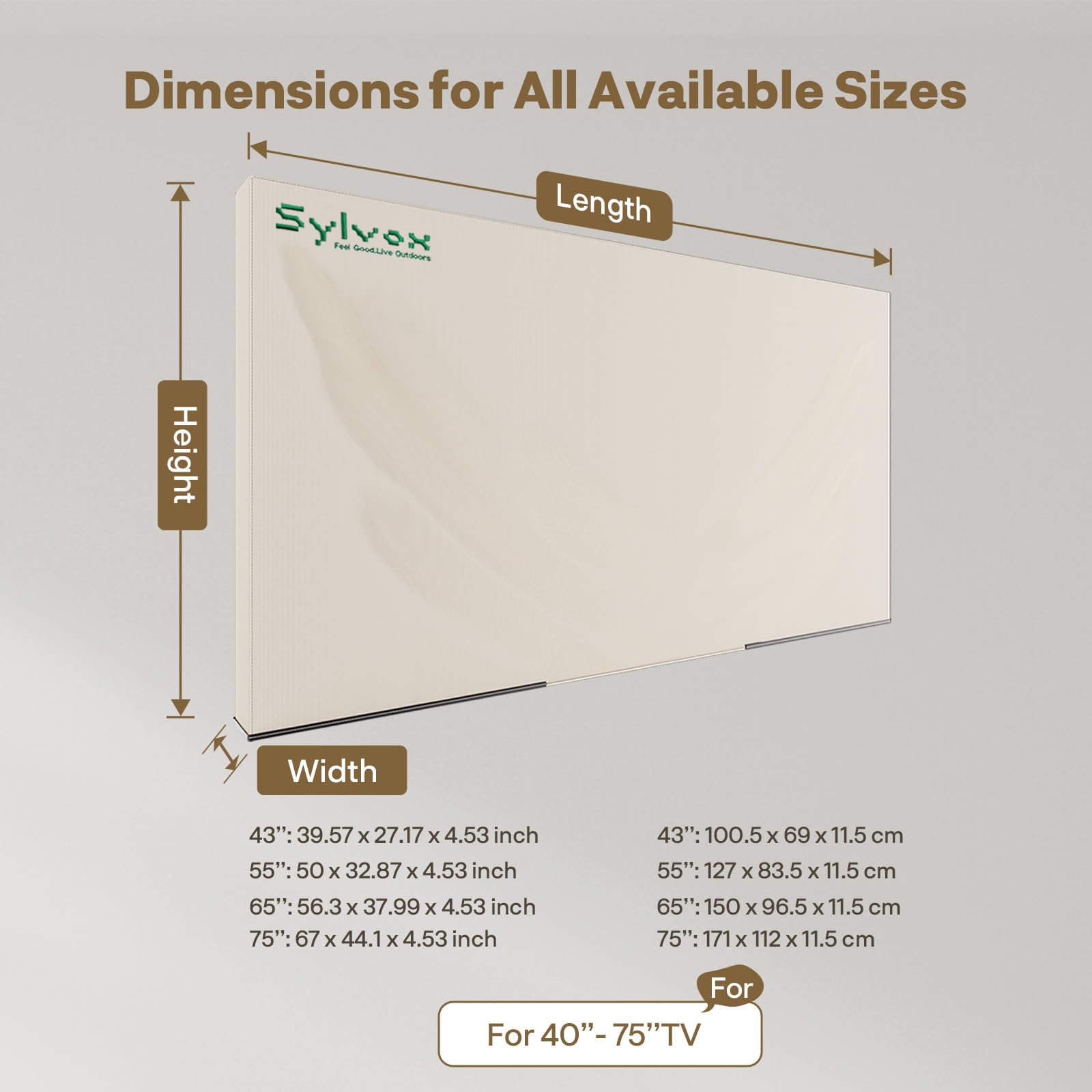 SYLVOX Outdoor TV Abdeckung für 60-65 Zoll, 600D TV-Abdeckung, Wasserdichte, Staubdichte Bildschirmschutzhülle mit Tasche für die Fernbedienung, Perfekt für den Schutz von Outdoor Fernseher
