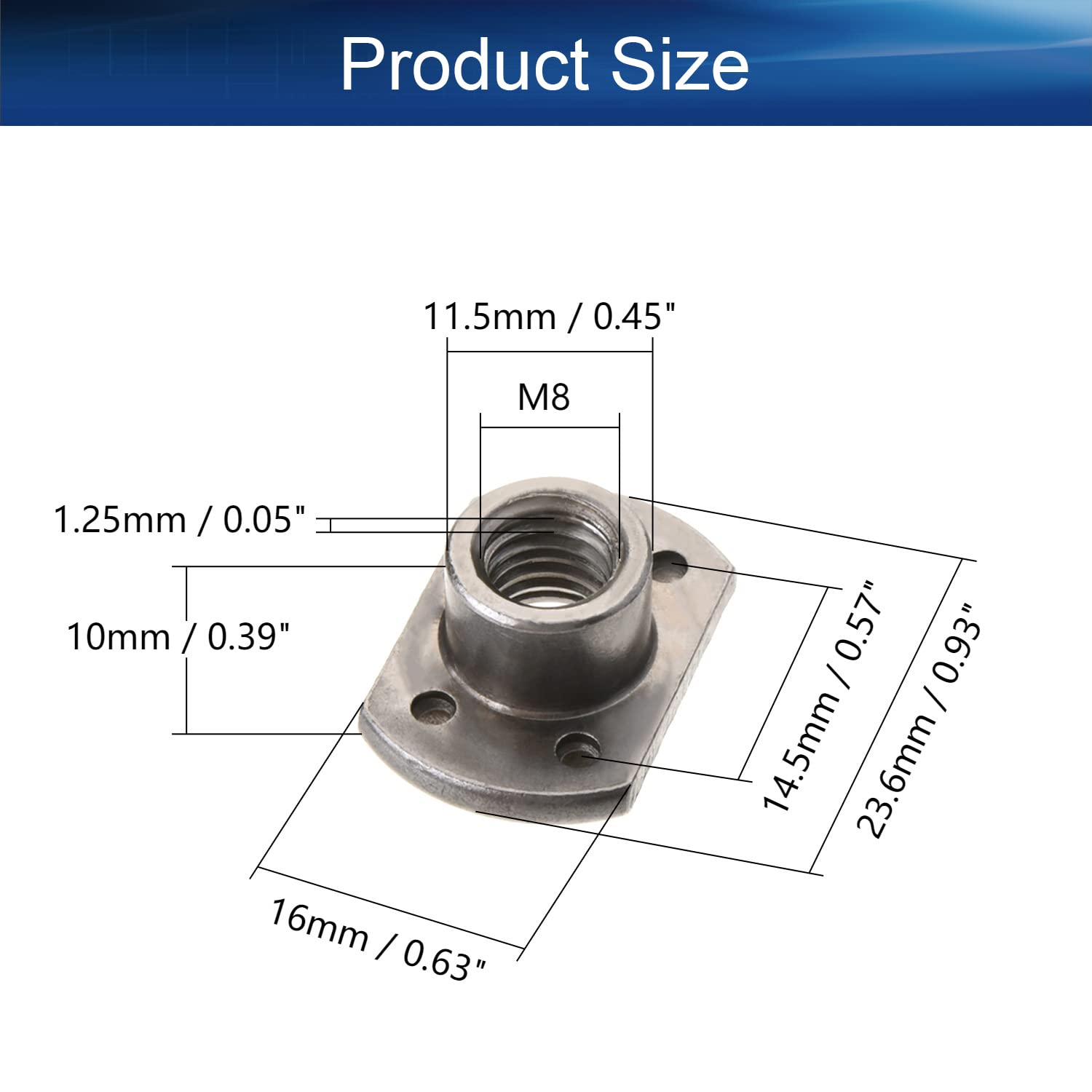 Weld Nuts,M8 Tab Base UNC Carbon Steel Machine Screw 4 Projection Silver 25Pcs