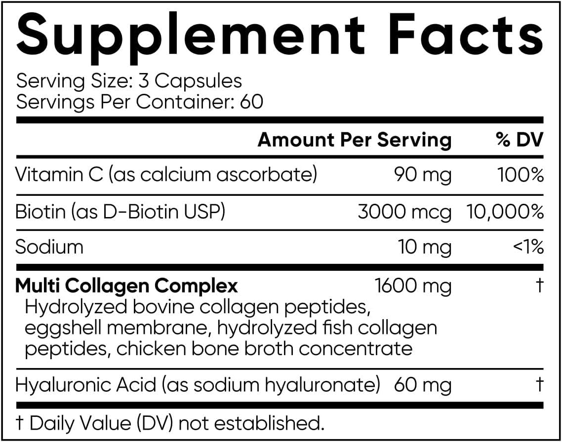 Multi Collagen Complex with Vitamin C & Hyaluronic Acid - 5 Types of Collagen for Hair, Skin, Nails & Joint Support - Non-GMO, Gluten-Free - 180 Count + Exclusive Vitamin Guide