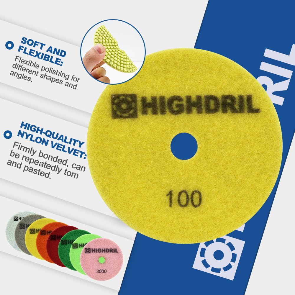 Hoja de diamante super fina, HIGHDRIL 150 mm y HIGHDRIL Húmedo Disco Pulido Diamante Set - 6 Piezas 100mm