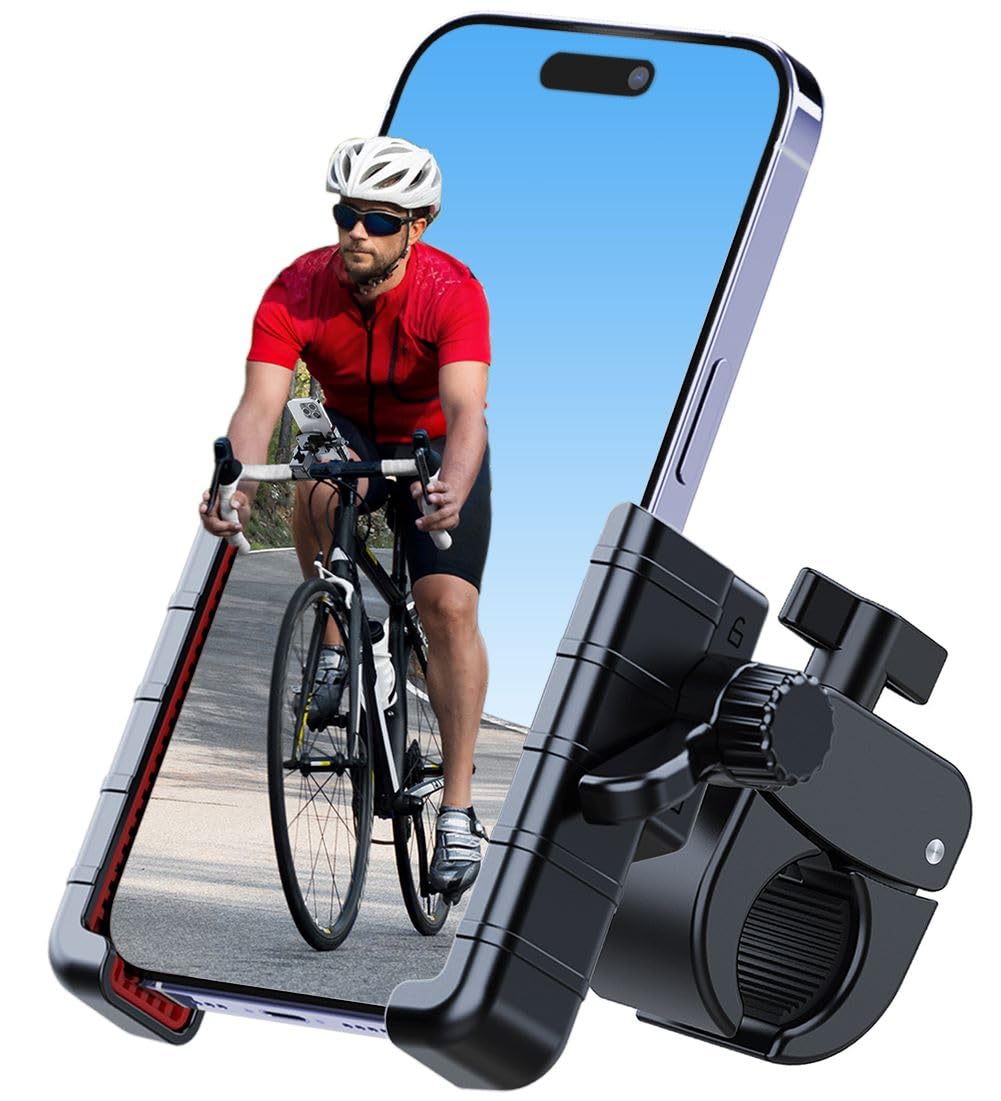 YIUJEFDA Motorcycle Phone Mount, 2024-New Bike Handlebar Phone Mount for Bicycle Electric Scooter Stroller - Bike Phone Holder for iPhone and 4.5''-7'