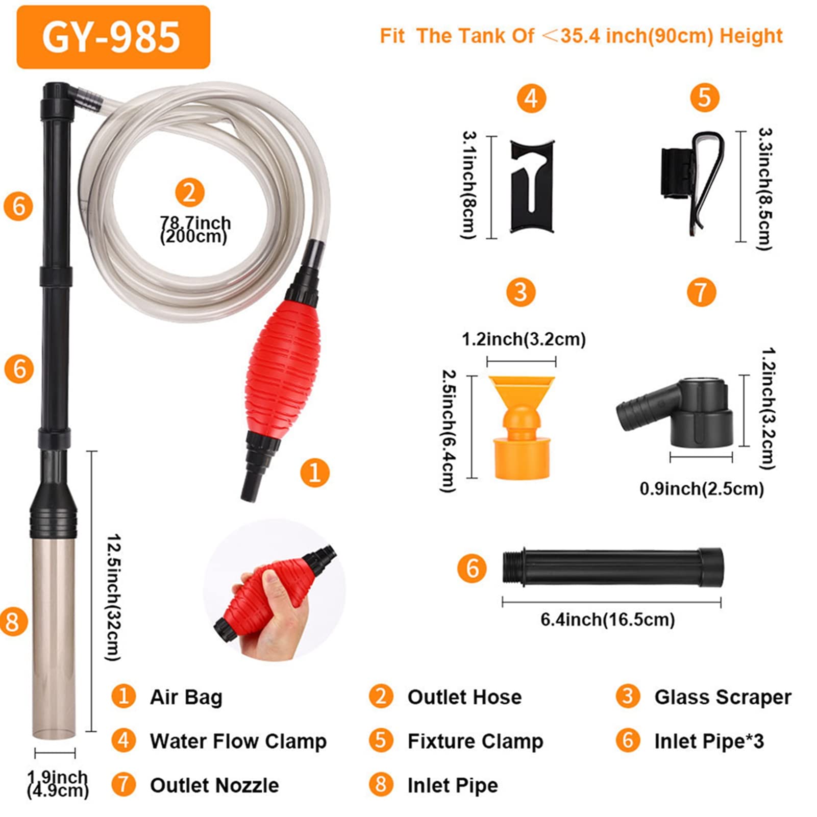 Nettoyeur de Gravier d'aquarium, Ensemble d'outils de Nettoyage d'aquarium, Changement d'eau de Nettoyage Manuel, Sac Gonflable Rouge, Nettoyeur de Sable d'aquarium pour