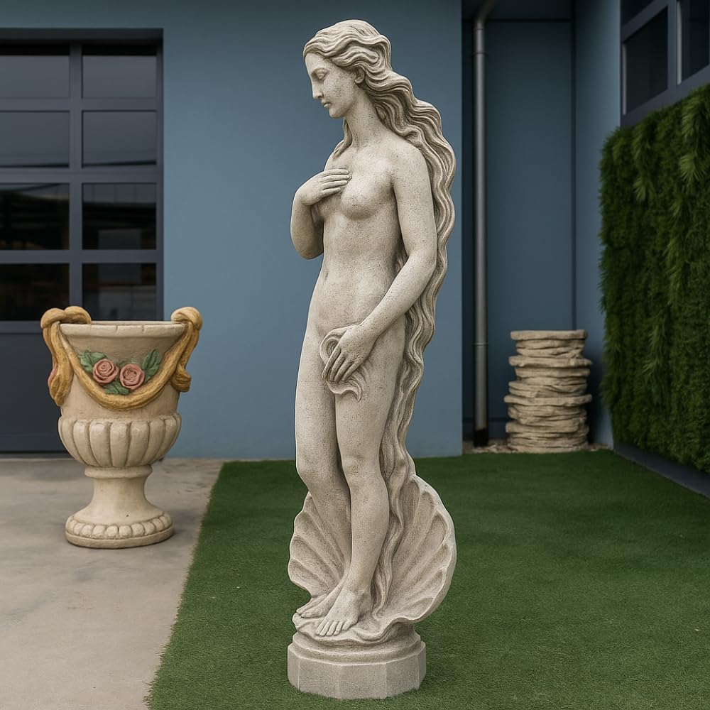 FORTUNATO Statua Cemento Grigio Effetto Pietra Naturale Venere Botticelli H120 Cm Giardini Stile Classico Senza Tempo