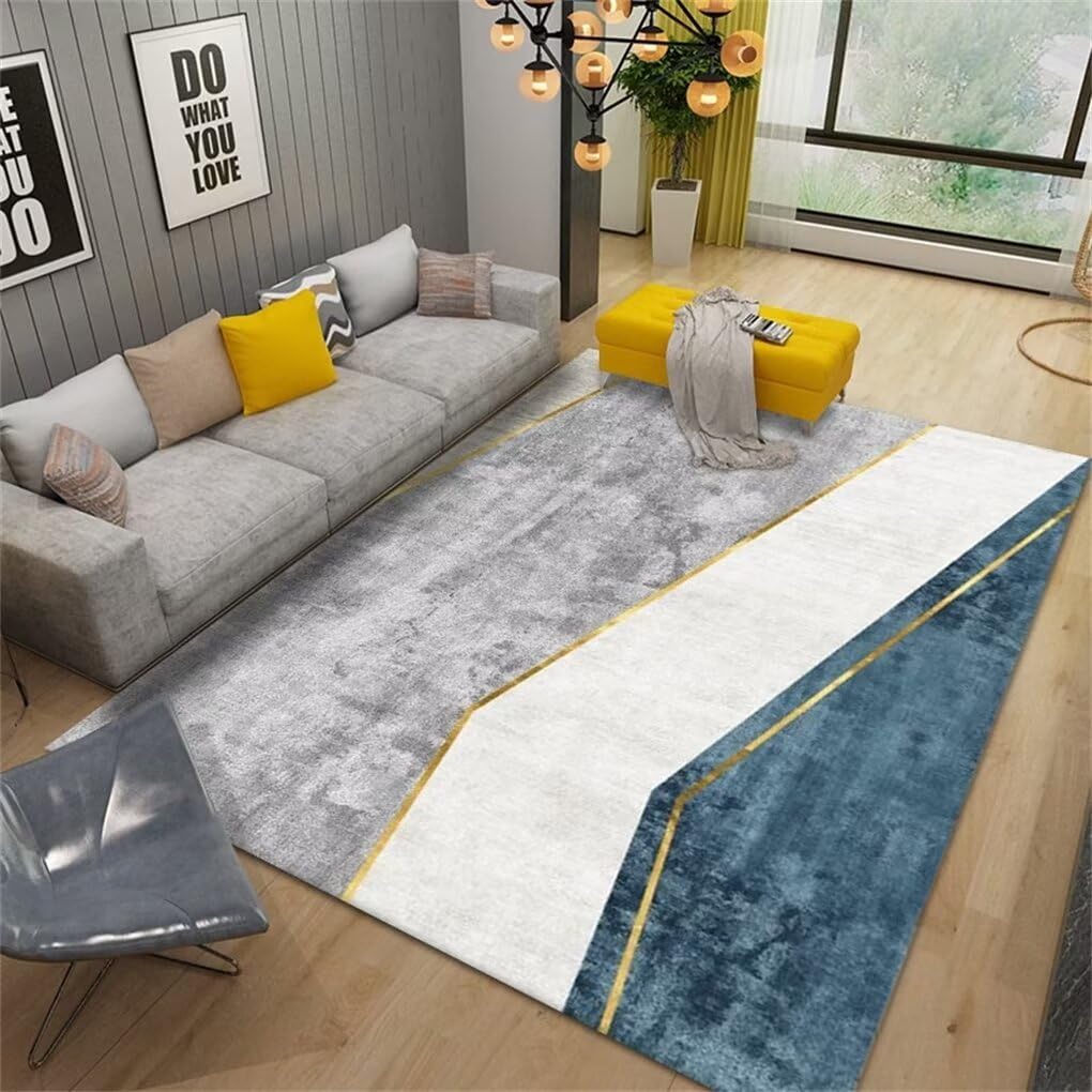 Tapis moderne simple lavable grand tapis de sol salon bleu gris