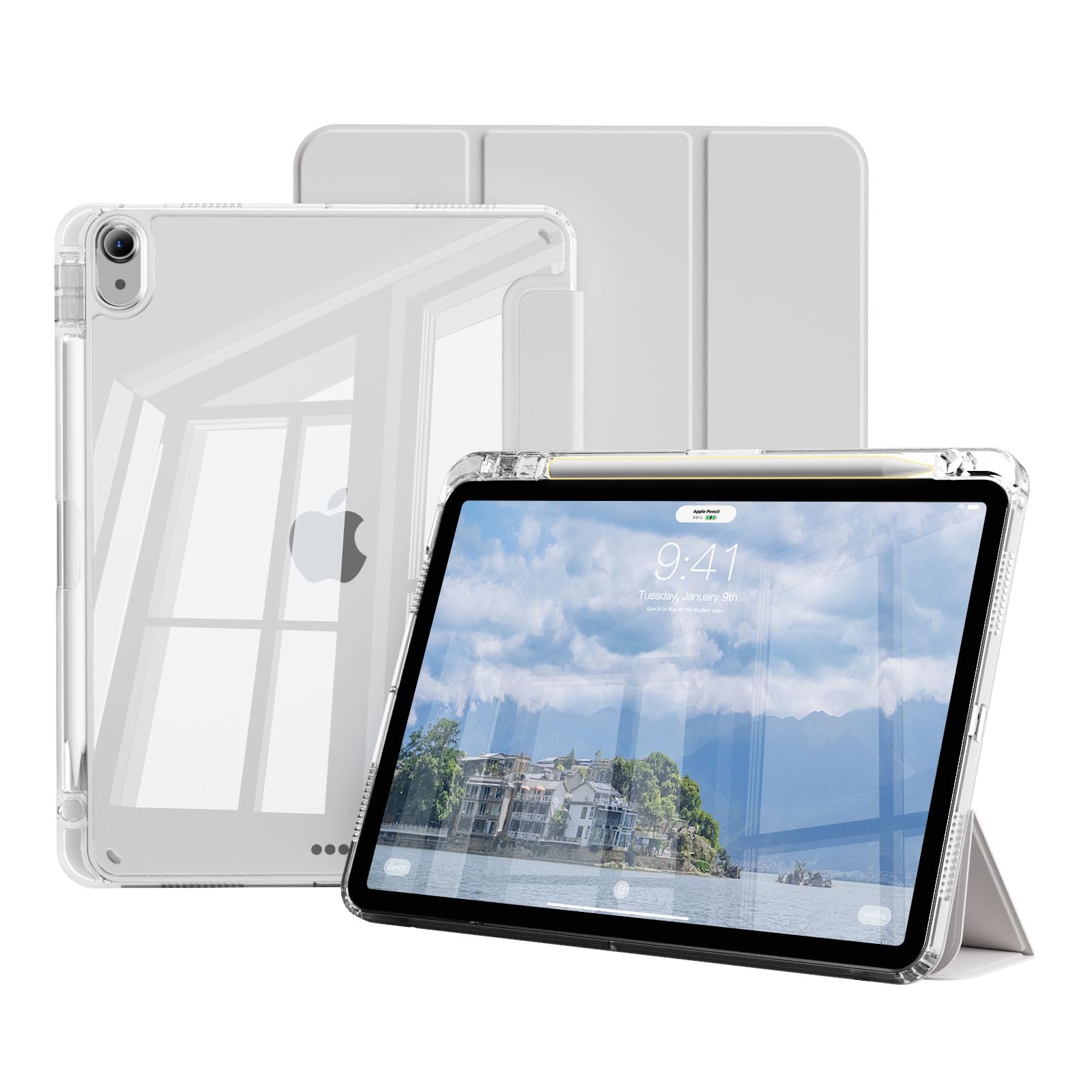 GKABXY Case for iPad Air 11 inch M3/M2(2025/2024), iPad Air 5th/4th Generation (2022/2020) 10.9 inch with Pencil Holder,Slim TPU Clear Transparent