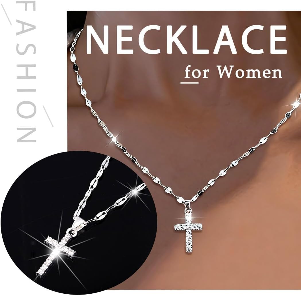 Cross Necklace for Women Rhinestone Tiny Cross Gold Necklace Simple Sterling Silver Plated Pendant Necklaces Trendy Jewelry Gifts - Image 5