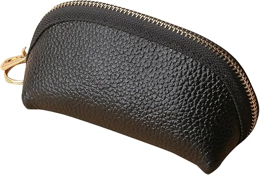 Genuine Leather Key Case, Large Capacity Key Fob Holder with Keyring, Portable Keys Case Wallet, Universal Keys Organizer for Men Women Black