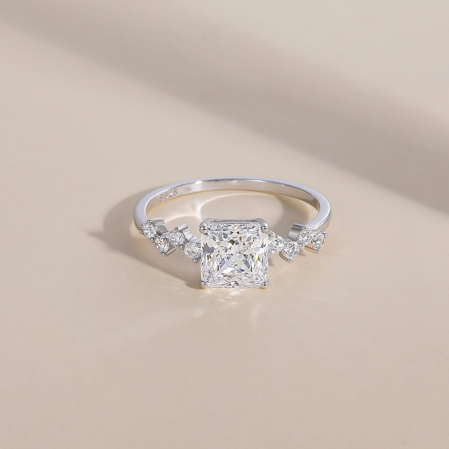 EAMTI 2.5CT 925 Sterling Silver Engagement Rings for Women Princess Cut Cubic Zirconia Wedding Bands Promise Rings for Her Size 4-10 - Image 2