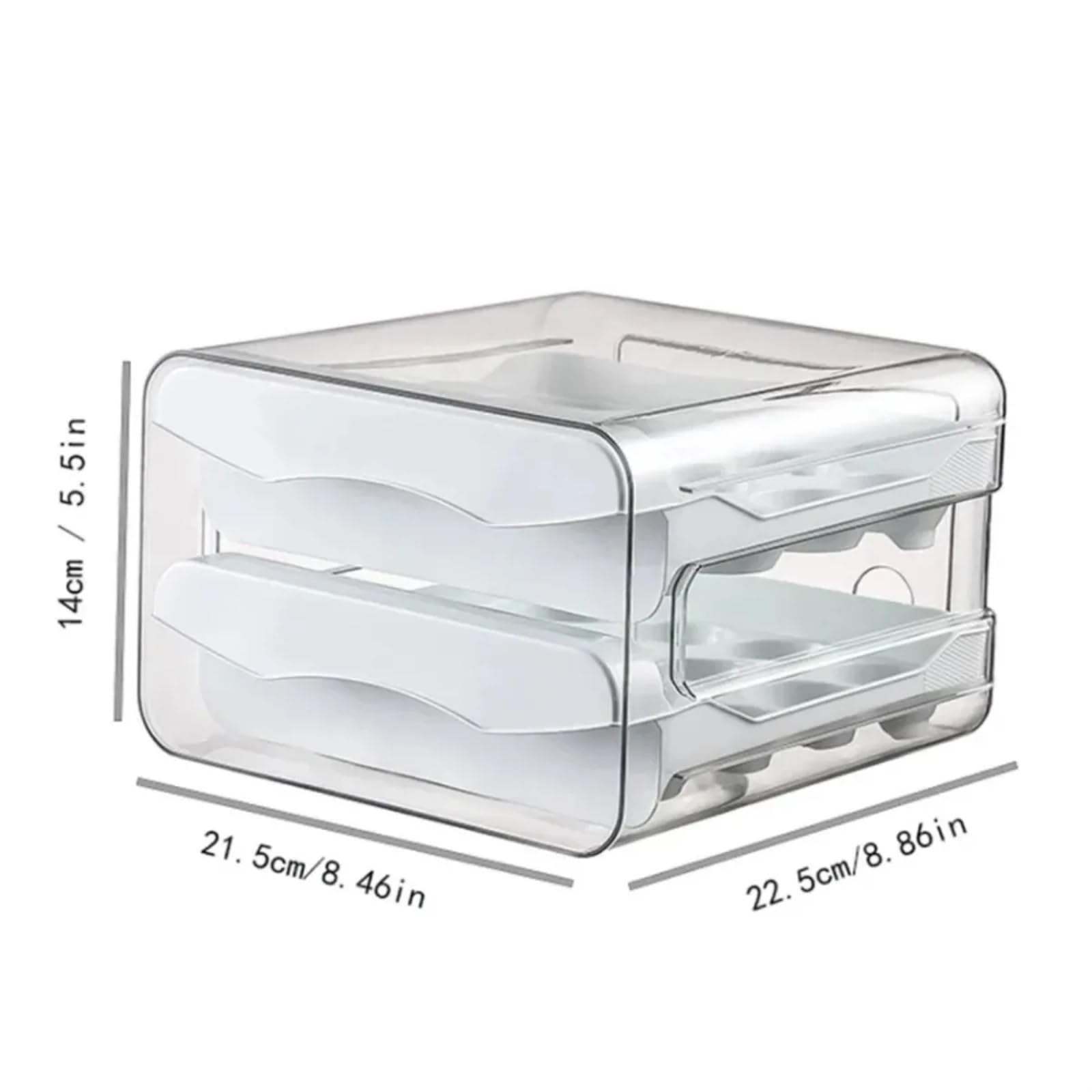 Aufbewahrungsbox for Kücheneier, durchsichtiger Kunststoff-Kühlschrank-Eierhalter, 2-lagiger Schubladentyp, stapelbarer Frischhalte-Organizer-Behälter(Grey)