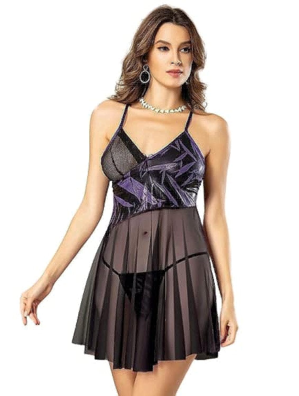 LorenzaLingerie, sexy lingerie for women, ladies Sleepwear, baby doll, Sleepwear, Nightwear with G-String, Purple and Black