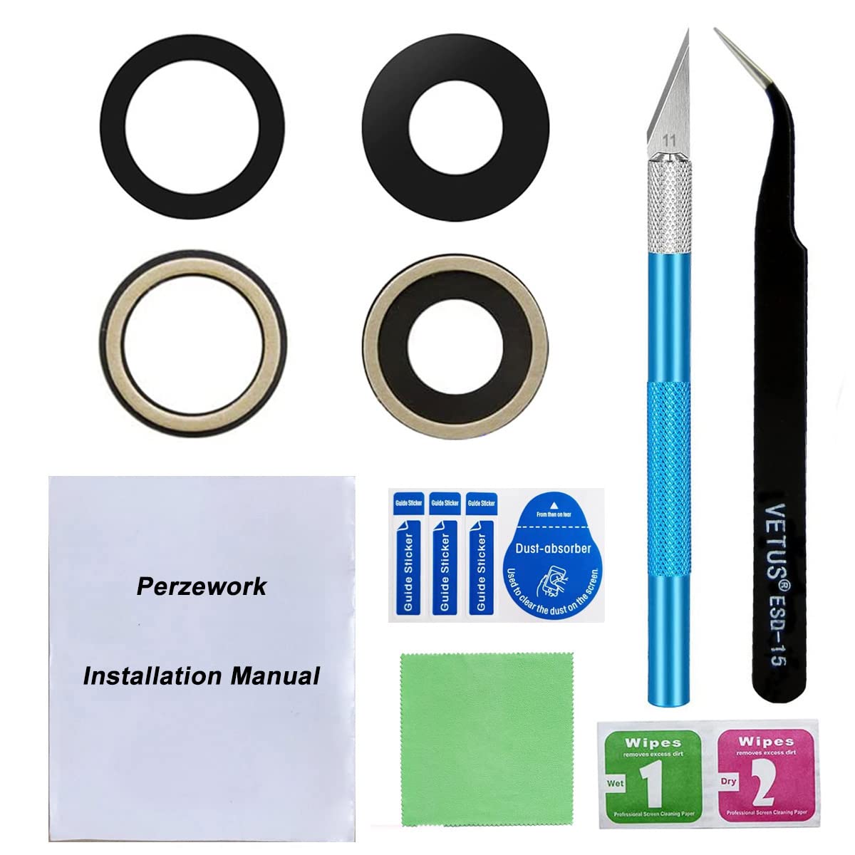 Perzework Original Back Rear Camera Lens Glass Replacement for iPhone 12 and iPhone 12 Mini with pre-Installed Adhesive and Reparing Toolkit