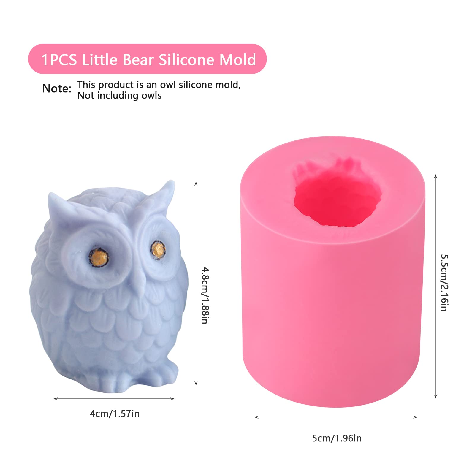 Buytra Lot De 2 Moules En Silicone 3D En Forme De Hibou Pour Bougie Maison, Mini Savon, Barre De Lotion, Fondant, Chocolat, Bonbons, Décoration De Gâteaux, Argile Fimo Polymère, Etc
