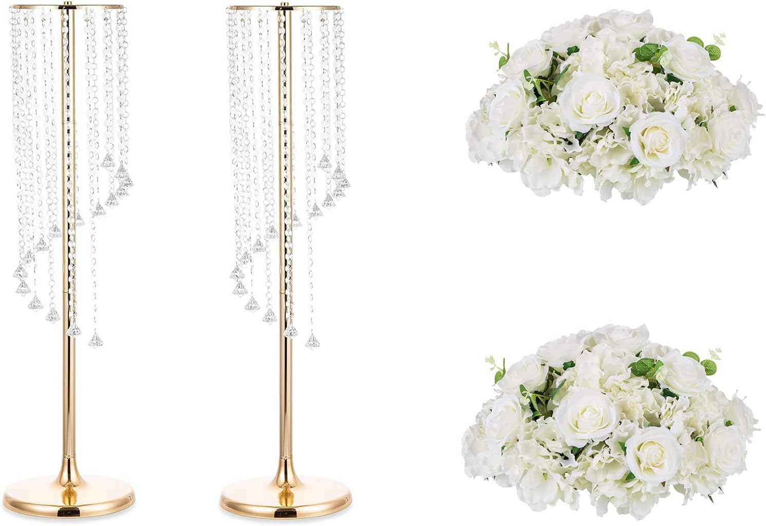 Nuptio 2 Pcs Wedding Vase & 2 Pcs Artificial Flowers Set for Wedding Centerpieces for Tables