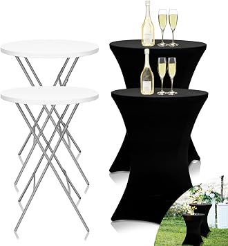 GUAGUA 32 2PCS Round Plastic Folding High Top Table - Versatile Bar, Cocktail & Portable Pub Table for Parties, Bistro & Events (2PCSWhite Set C)