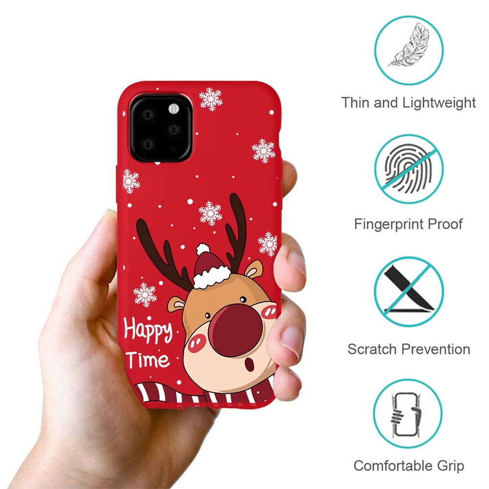 Yoedge Rosso Custodia Cover per iPhone 11 Pro Max 6.5Pollici Cover Cartone Custodia Protettiva Sottile in Silicone Gel Morbida per iPhone11ProMax Animato Carino Moda Protezione Case,Cervo di Natale