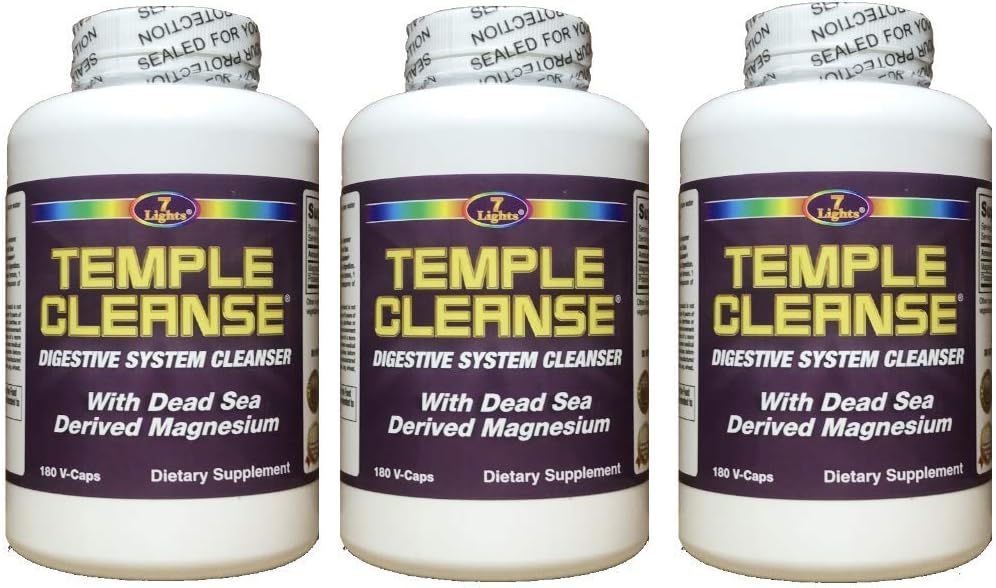 7 LightsTemple Cleanse Colon Cleanse Detox, Oxygenated Magnesium, Eliminates Constipation Gas Bloating 540 Capsules (3-Pack Special)
