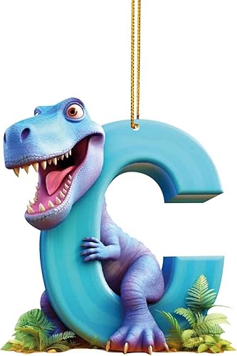 Adorno de Navidad personalizado de dinosaurio de 26 letras, adornos colgantes 2023, monograma inicial de plástico, decoraciones de árbol de Navidad