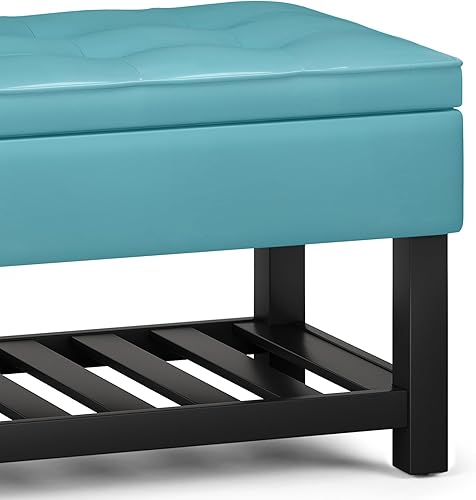 Miniatura 22 de SIMPLIHOME Cosmopolitan - Banco otomano rectangular de transición de 44 pulgadas de ancho con parte inferior abierta en piel sintética vegana gris