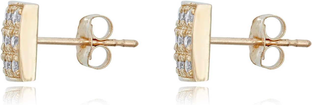 AVORA 14K Yellow Gold Square Pave Simulated Diamond CZ Stud Earrings
