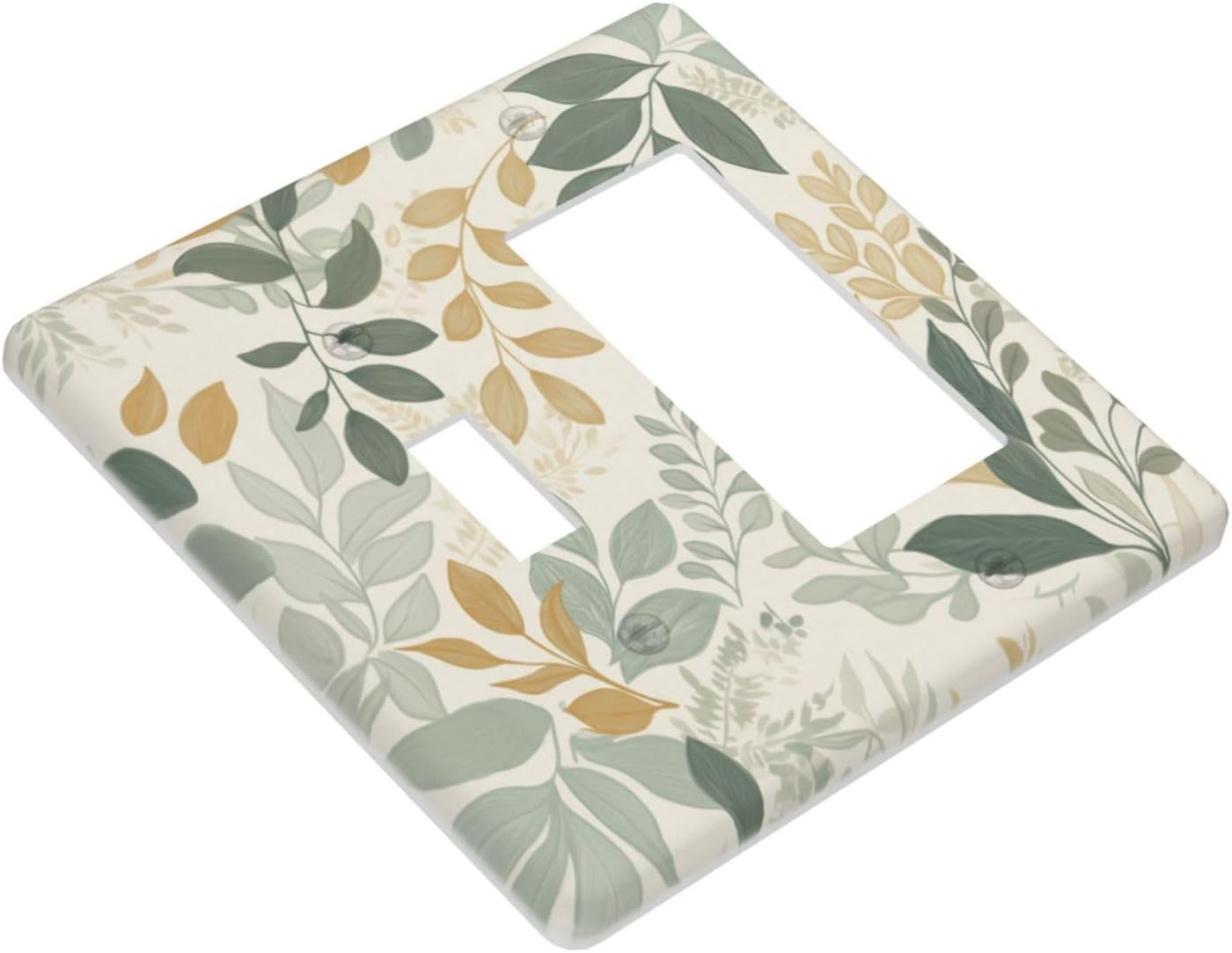 Boho Watercolor Leaves 2 Gang 1 Toggle/Rocker Combo Light Switch Cover Green Aesthetic Botanical Wall Plate Decorative Combination Outlet Cover Faceplate Electrical Switchplate for Kitchen Home Decor image 3