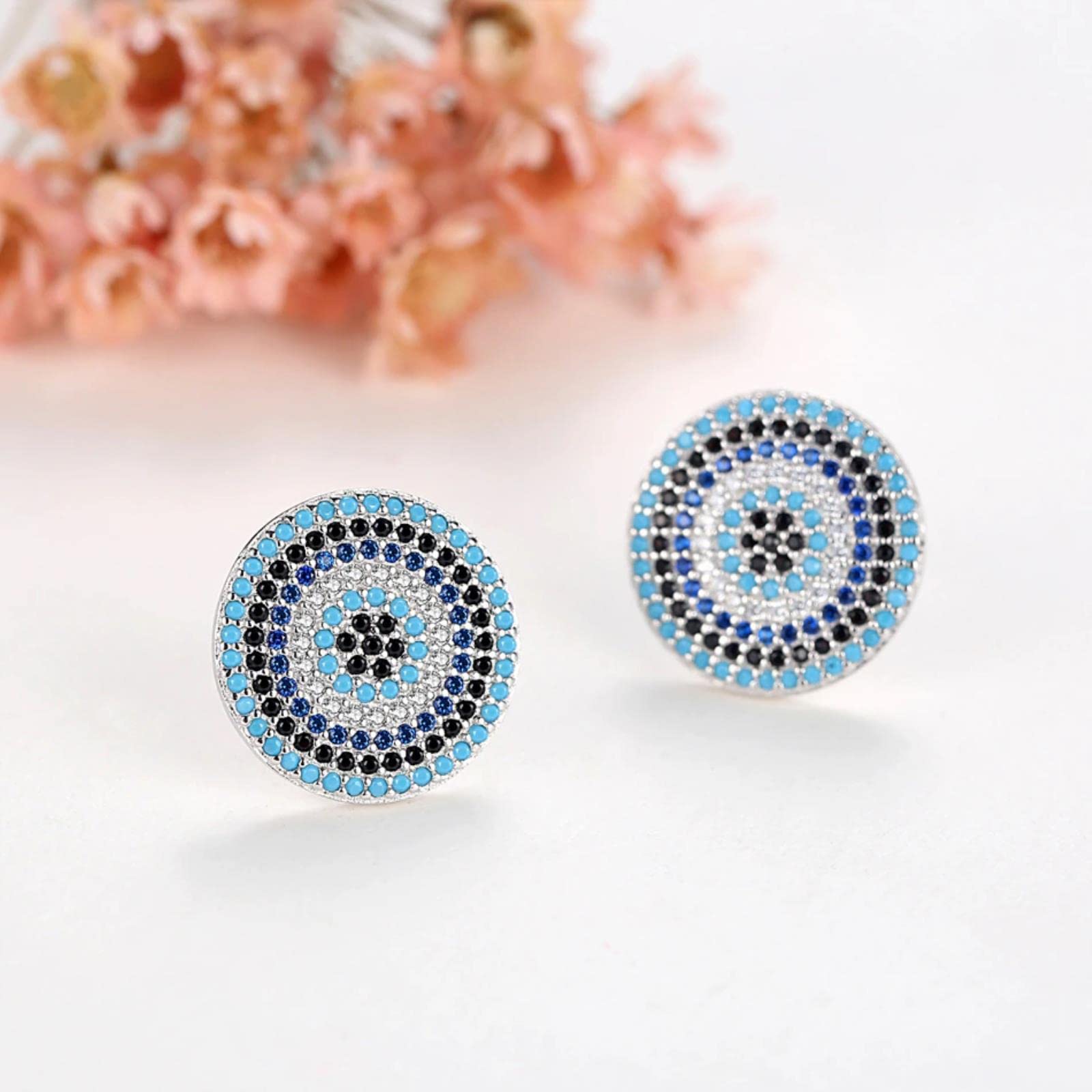 Lucky Turkish Evil Eye Pendientes para Mujer Plata De Ley 925 Big Bule Stone Crystal Stud Pendientes Joyería De Moda