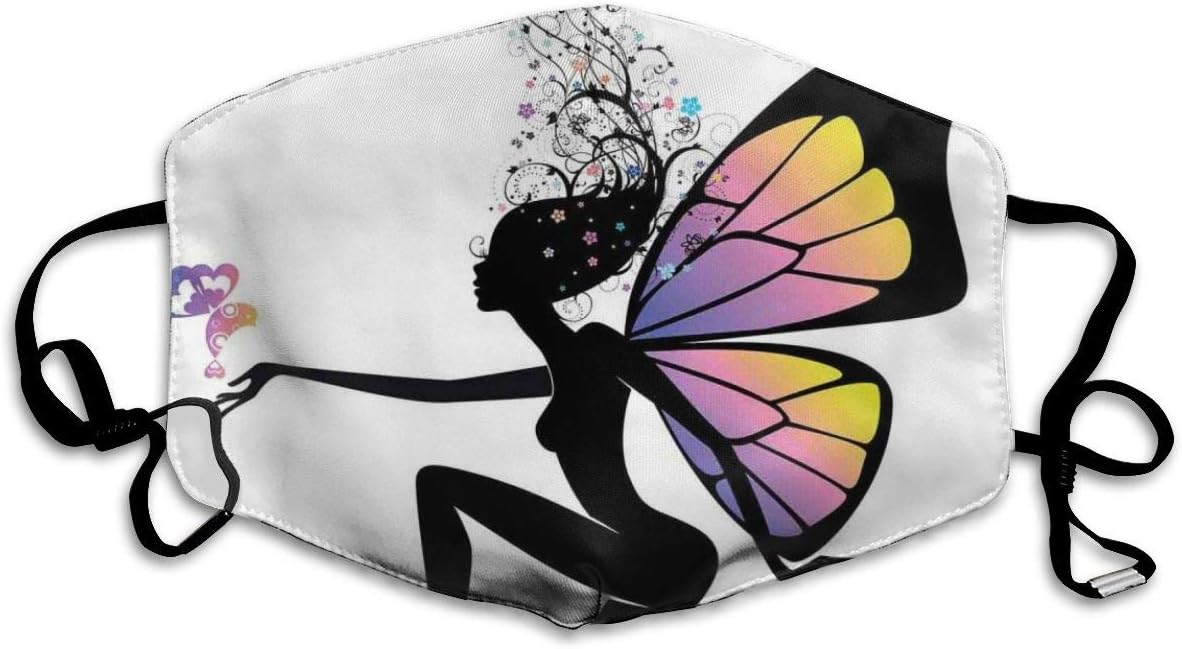 Hlcenng Comfortable Windproof Face cover,Fantastic Dreamy Girl Silhouette With Butterfly Wings And Fly-Away Hair,Printed Facial Decorations for men and women