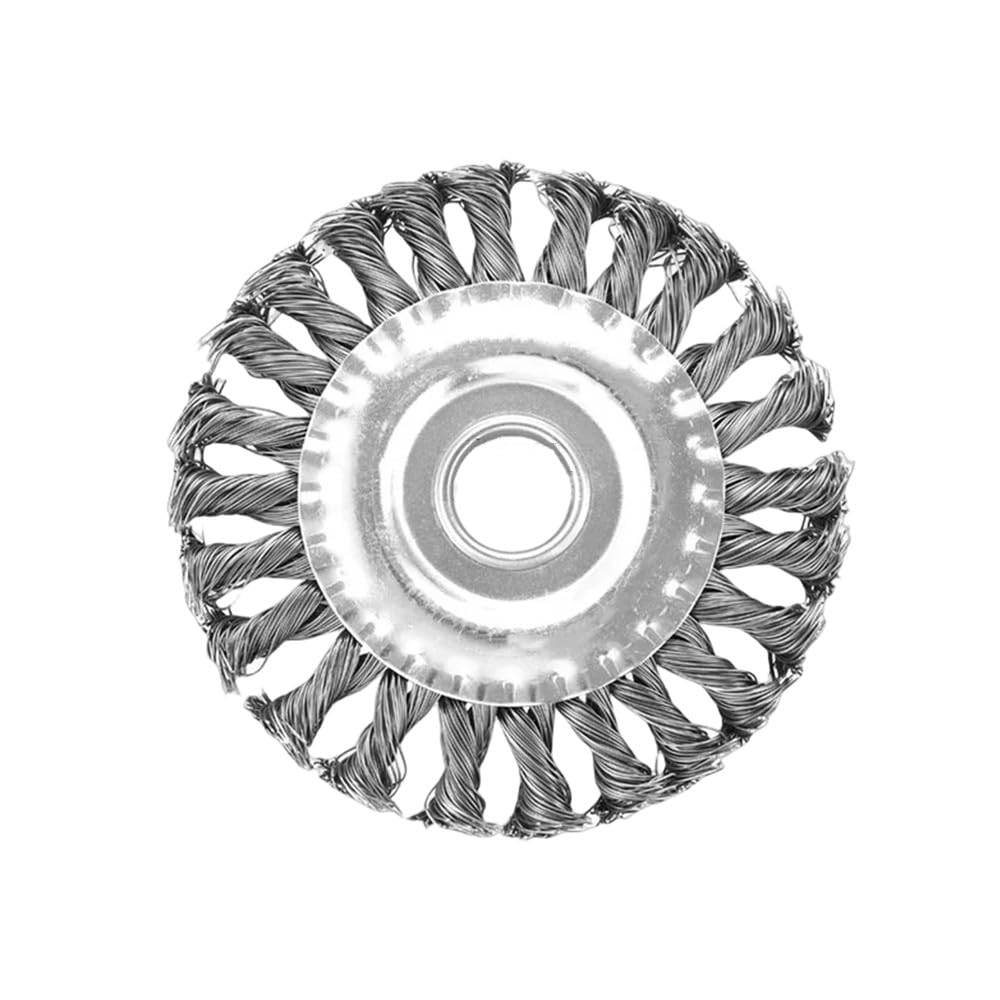 Spazzola a tazza con ruota metallica per rimozione filo di acciaio con nodo a torsione per accessori per la pulizia di smerigliatrici angolari, 125 mm