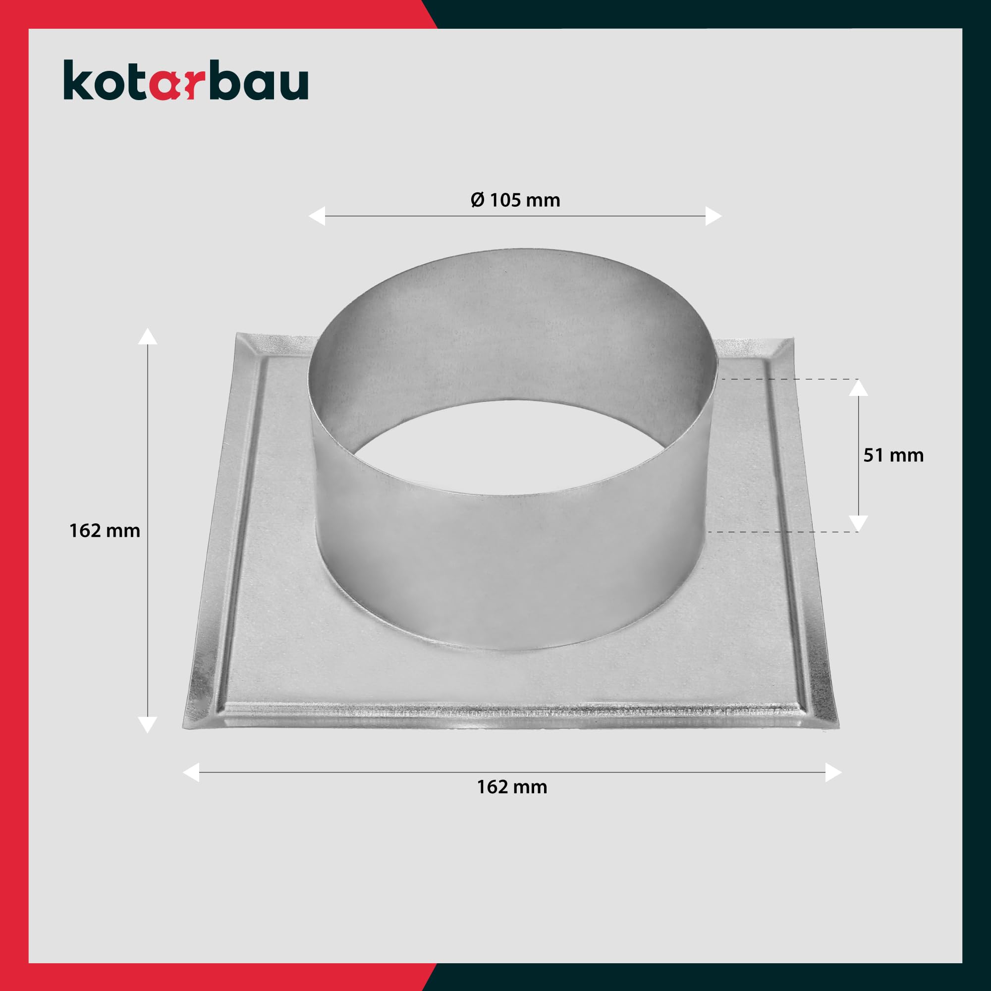 KOTARBAU® Rozeta do rury kominowej Srebrna Ocynk Ø 110 mm 162 mm x 51 mm