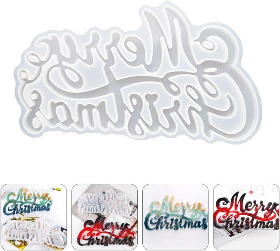 ARTIBETTER 3D Merry Christmas Word Sign Resin Mold Merry Christmas Letter Silicone Mold DIY Crystal Epoxy Mould DIY Table Decoration Home Decor