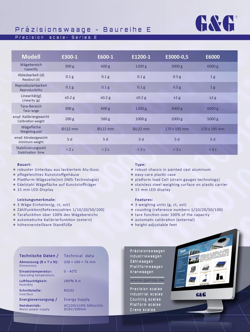 E6000 6000 G/1G Bilancia di precisione Laboratorio Bilancia di precisione Bilancia Oro G & g