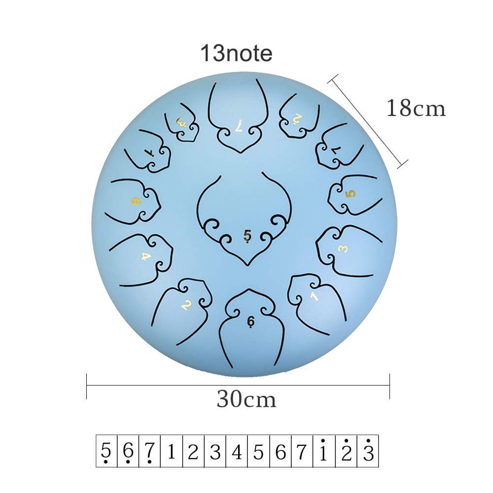 12 Pollici 13 Note Thumue Thumue Drum, C Strumento Percussioni A Chiave C Con Bastoncini, Set Di Barrette, Carry Borse E Tutorial Inglese, Per Meditazione, Musicoterapia (Color : Blue)