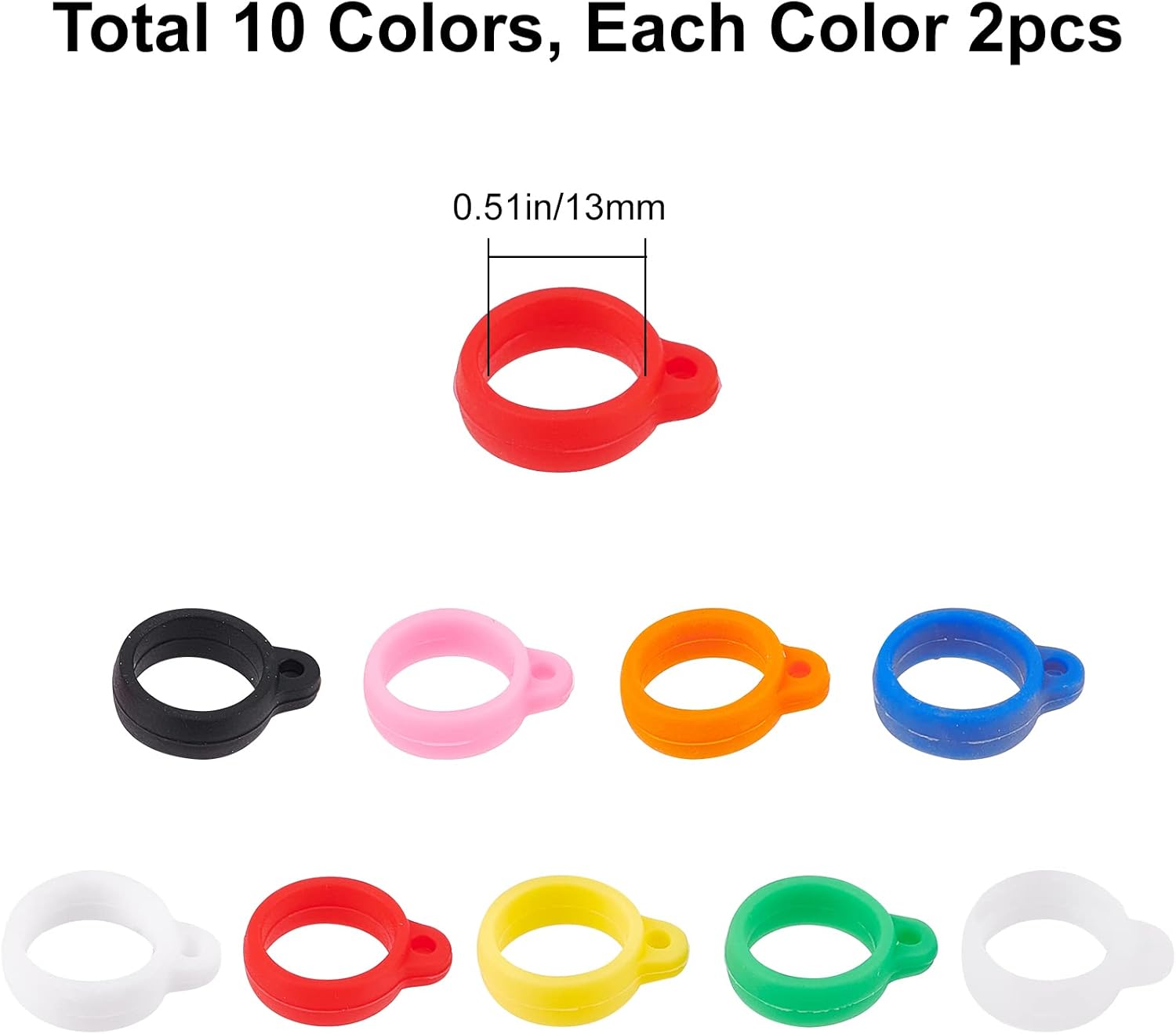 GORGECRAFT 20PCS 10 Colors Anti-Lost Silicone Rubber Rings Adjustable Holder Necklace Lanyard Pendant for Pens Device Diameter 13mm/0.5inch - Image 3