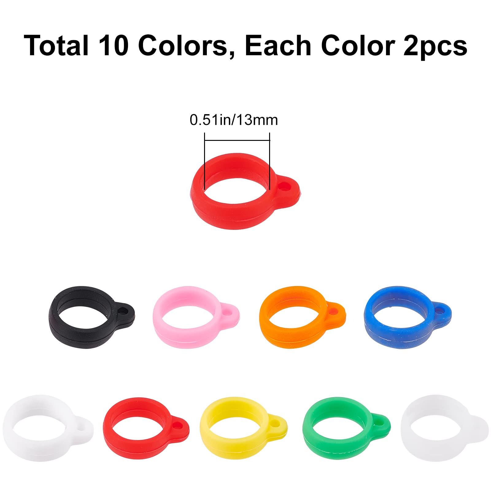 GORGECRAFT 20 pièces 10 Couleurs Anti-Perte Anneaux en Caoutchouc de Silicone Réglable Support de Bande Collier Lanière Pendentif pour Stylos, Diamètre de L'Appareil 13 mm/0.5 Pouces