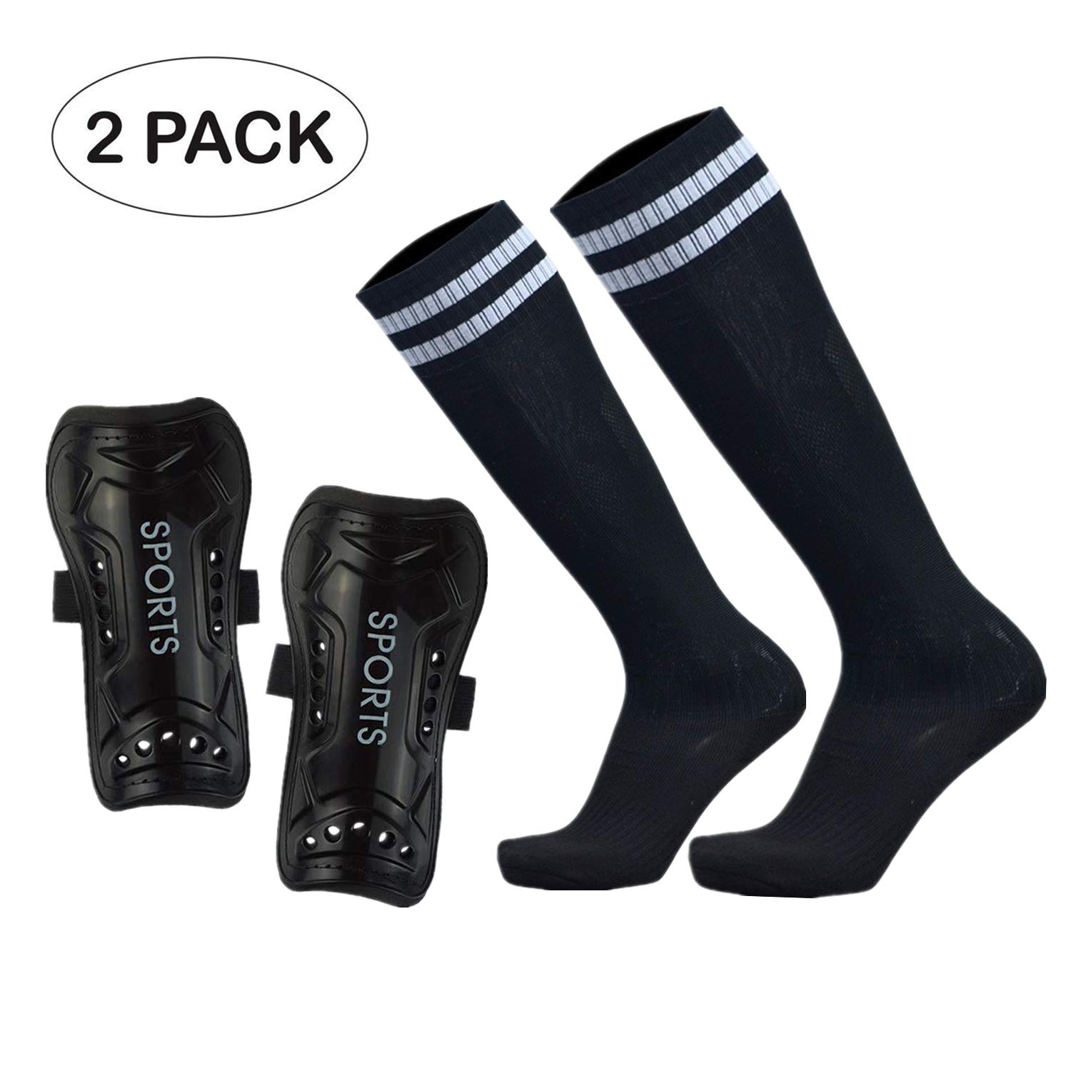GeekSport Soccer Shin Guards Youth - 2 Pair 3 Sizes Shin Pads Child Calf Protective Gear 3-15 Years Old Girls Boys Toddler Kids Teenagers