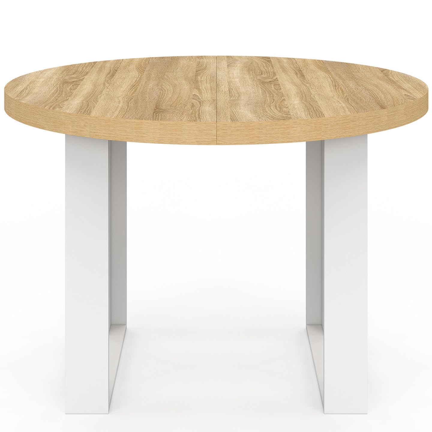 IDMarket Phoenix - Mesa de comedor fija redonda para 4 personas, madera y blanco, 110 cm
