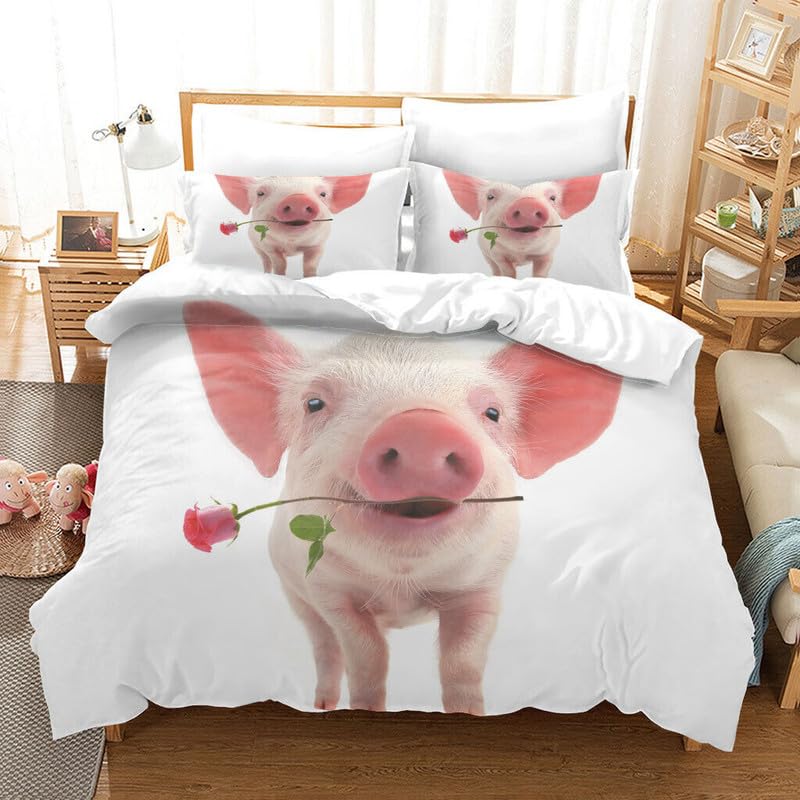 Housse de couette 140x200 cochon blanc hypoallergénique contre la poussière