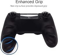 Vista 5 de BRHE - Funda protectora de silicona antideslizante para PS4, compatible con PS4 SlimPS4 Pro inalámbricocontrolador de gamepad con cable con 2 tapas