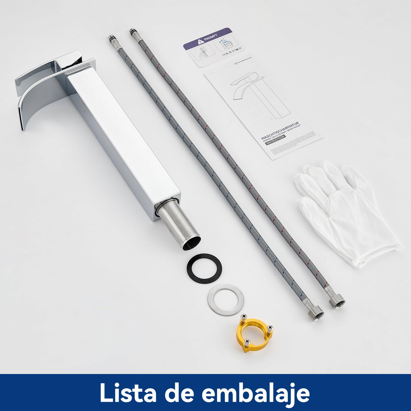 CECIPA Alto Rubinetto Bagno Lavabo Cromo a Cascata, Miscelatore Lavabo Bagno, Miscelatore per Bagno in Ottone e Acciaio Inox, altezza del beccuccio 245 mm