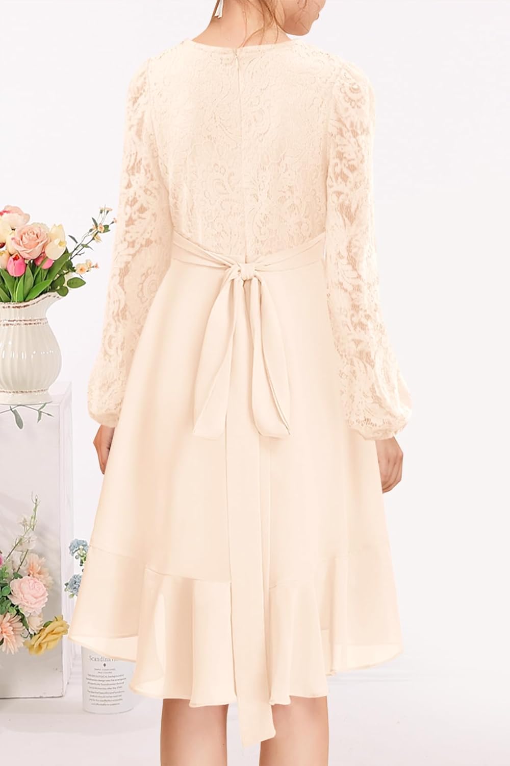 MITILLY Girls Lace Flower Ruffle Dress Long Sleeve Chiffon A Line High Low Junior Bridesmaid Dresses for Wedding Party New - Image 4